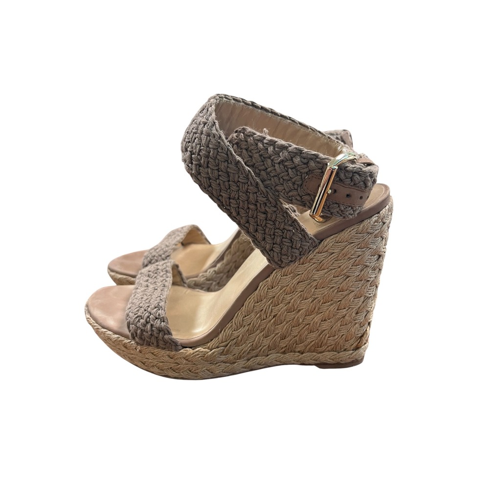 STUART WEITZMAN Alex‎ Crochet Wedge Sandals Sz 10 Tan Espadrille Platform Boho - Picture 3 of 13
